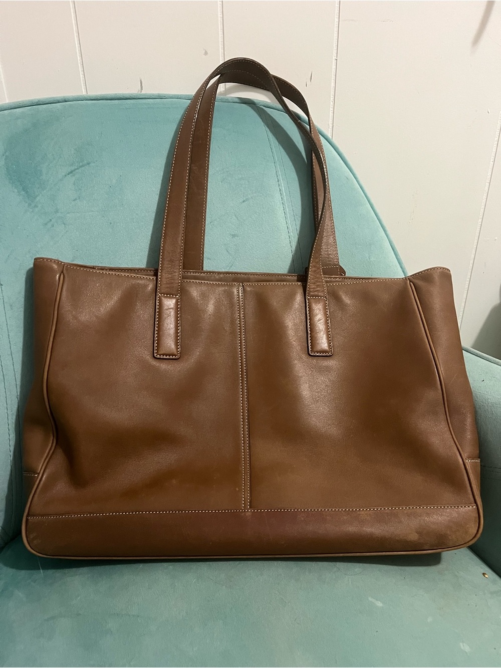 Coach Brown Leather Interior Patch with White Stitching